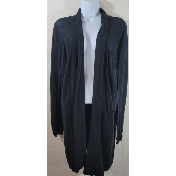 Lane Bryant Black Knitted Open Front Cardigan 14 16 Lightweight Ruched Sleeves - Picture 1 of 7